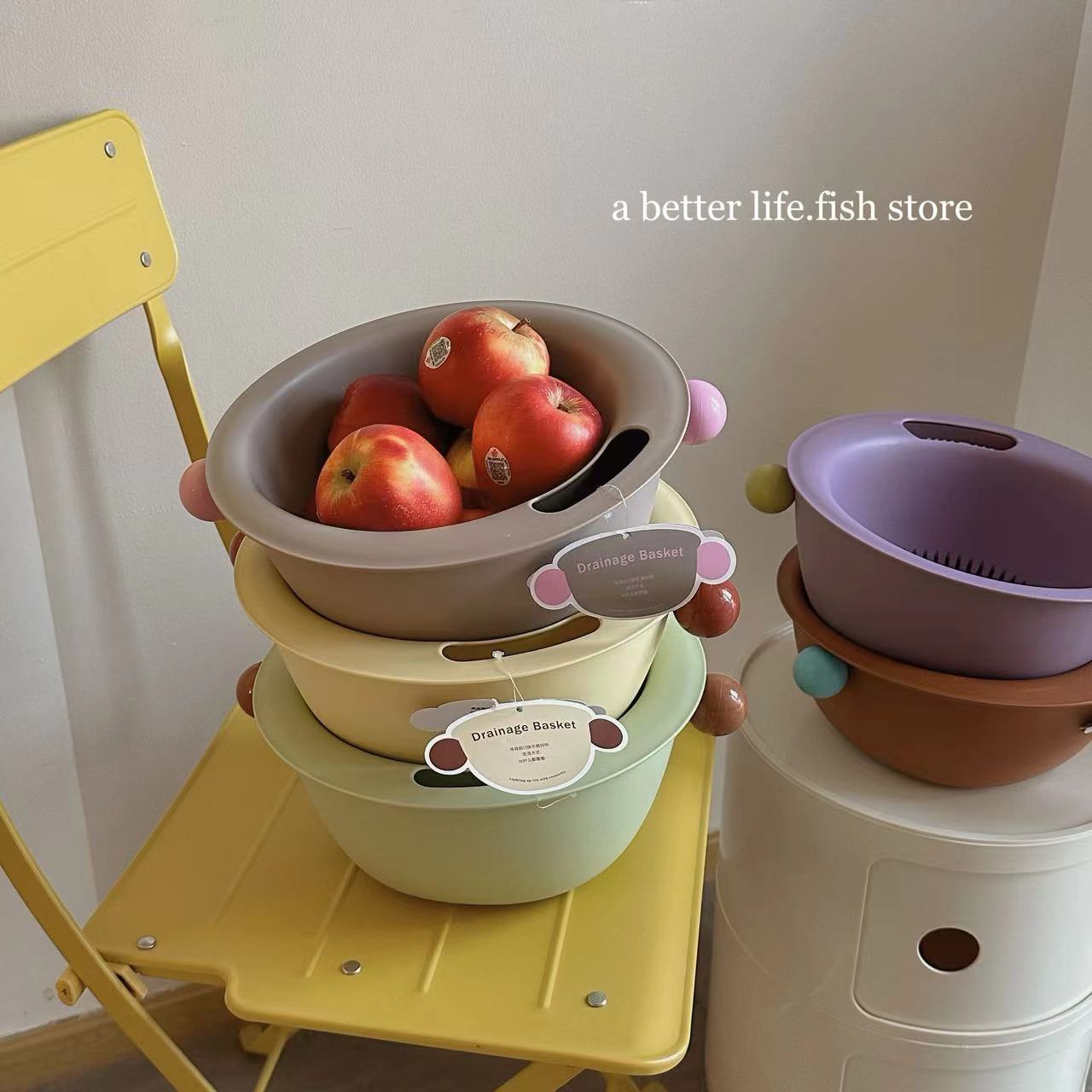 纯色双层收纳沥水篮洗菜洗水果