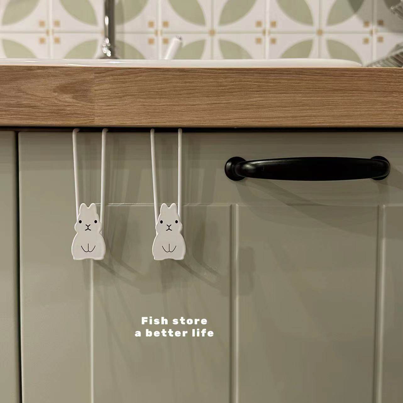 *Fish store*ECHO柜门挂钩铁艺兔子免打孔垃圾袋支架毛巾收纳挂架,收纳整理,挂钩/粘钩,淘宝优惠券,粉丝福利购,淘宝优惠卷