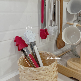 圣诞树手套不锈钢食品夹烘培夹沙拉面包甜点夹烧烤夹 store Fish