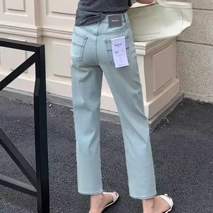 浅色高腰九分法棍裤 巴布牛仔裤 宽松直筒裤 女Kabodo92120夏季 薄款