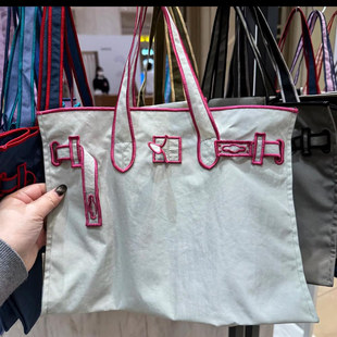 日本小众设计lacousette环保袋购物袋托特包刺绣撞色尼龙单肩包女