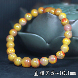 天然北票战国红玛瑙艳红黄鸡油黄闪丝老料同料圆球老型珠手链手串