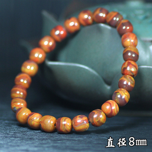 天然北票战国红玛瑙红黄缠丝老料同料老型珠桶珠鼓珠手链手钏手串
