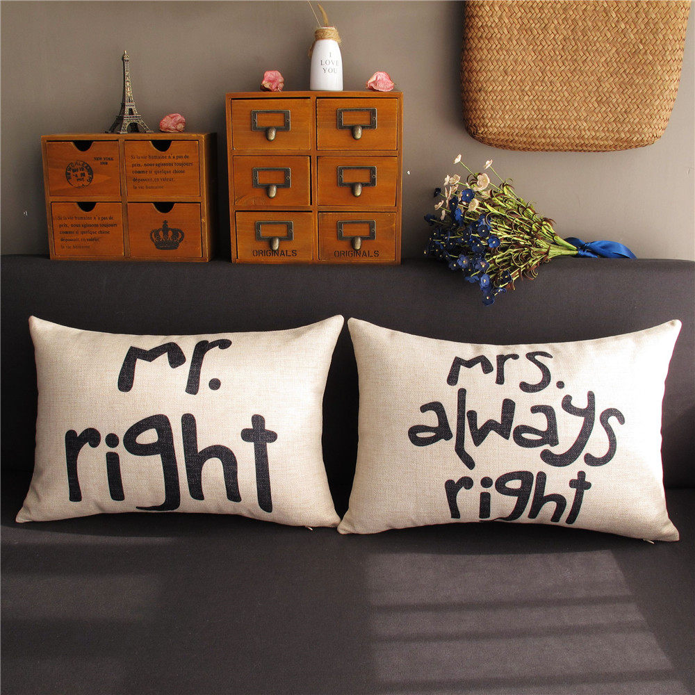 外贸 Mr.Mrs.Right情侣结婚礼物 棉麻汽车用沙发靠枕抱枕靠垫腰枕在类目 居家布艺, 靠垫/抱枕中 - 来自Buy2taobao.com提供专业的淘宝代购服务