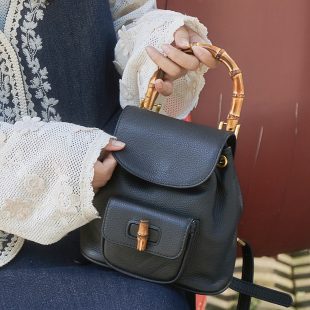 藤也家中古vintage包包真皮双肩包女头层牛皮竹节包复古手提小包