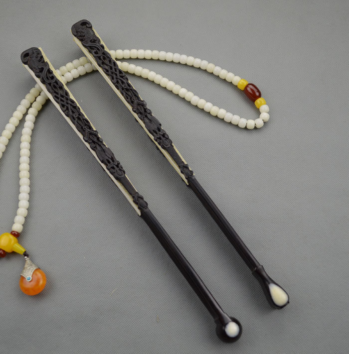 陈情令聂怀桑扇子聂导同款苏州工艺 9.5寸全乌木镂空雕刻文玩折扇