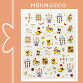 茉季 卡通小马小熊格子布浮雕美甲贴纸防水指甲贴装 饰饰品M1137