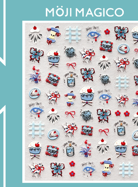 茉季蓝色梦境蝴蝶果冻胶美甲贴纸防水指甲贴装饰贴花饰品M1278