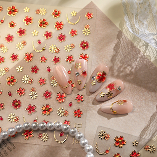 茉季 饰贴花饰品TL463 果冻胶细闪花朵点金珠美甲贴纸防水指甲贴装
