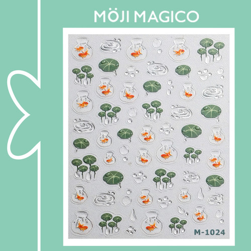 茉季夏日荷叶金鱼果冻胶美甲贴纸防水指甲贴装饰贴花饰品M1024