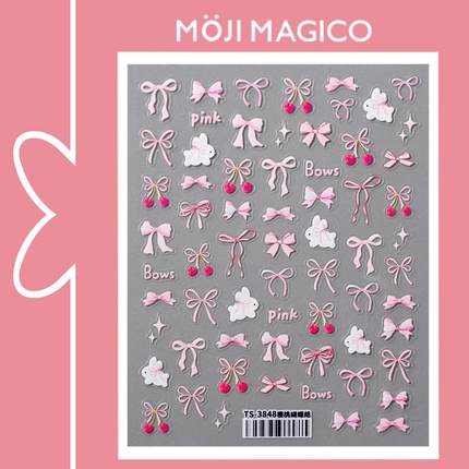 茉季可爱粉色兔子蝴蝶结美甲贴纸防水指甲贴装饰贴花饰品3848