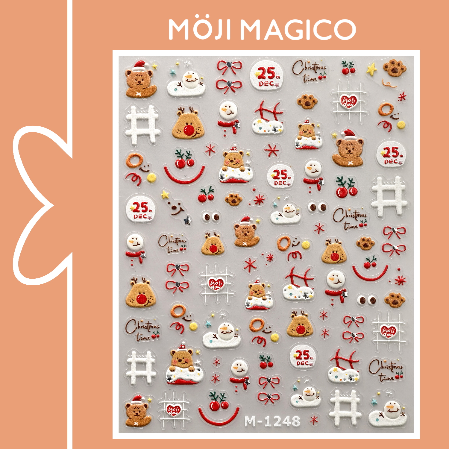 茉季圣诞小熊雪人果冻胶美甲贴纸防水指甲贴装饰贴花饰品M1248