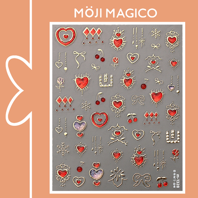 茉季果冻胶爱心烫金蝴蝶结美甲贴纸防水指甲贴装饰贴花饰品M1328