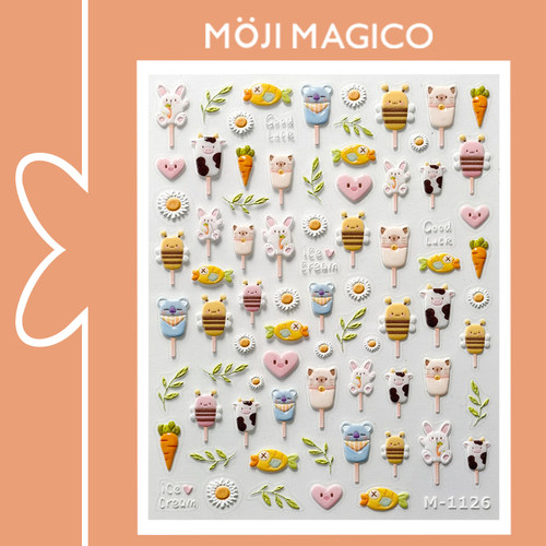 茉季卡通奶牛蜜蜂雪糕果冻美甲贴纸防水指甲贴装饰贴花饰品M1126