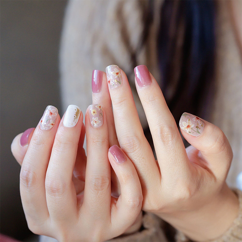 荔枝君半固化凝胶美甲贴纸UV灯烤甲油胶膜金箔彩色小碎花LD034