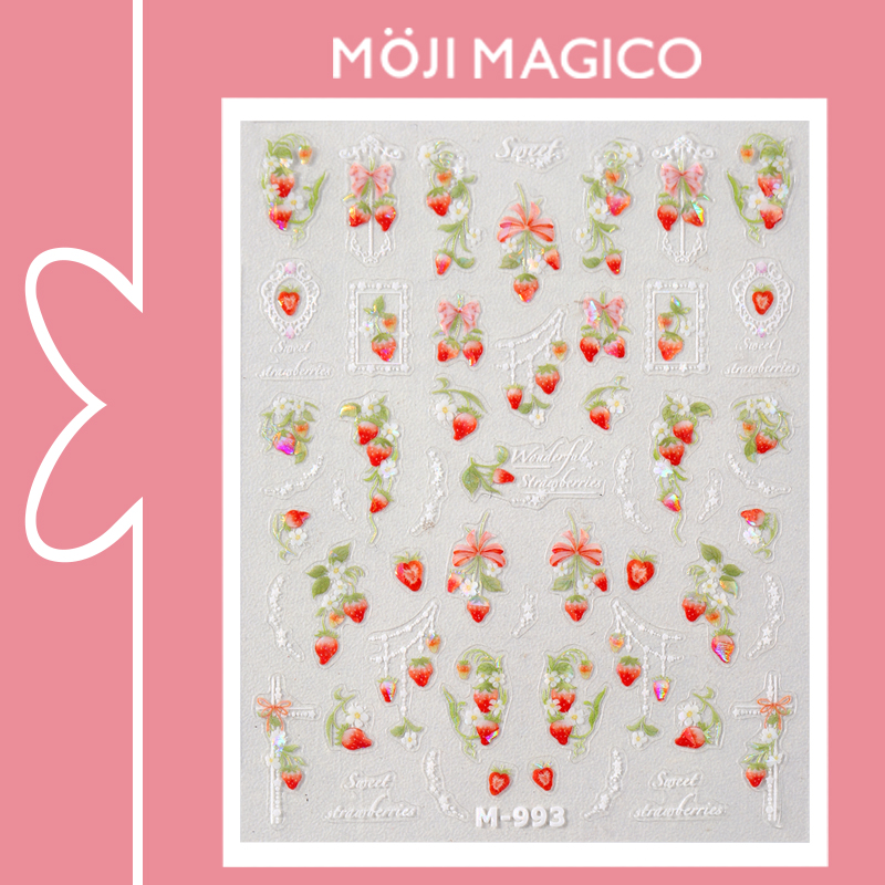 茉季诱人草莓玻璃碎美甲贴纸防水指甲贴装饰贴花饰品M993