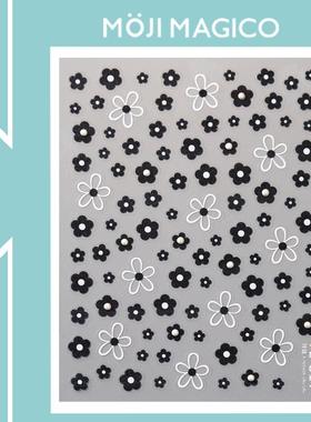 茉季黑白花朵点珍珠美甲贴纸防水指甲贴装饰贴花饰品TL317 318