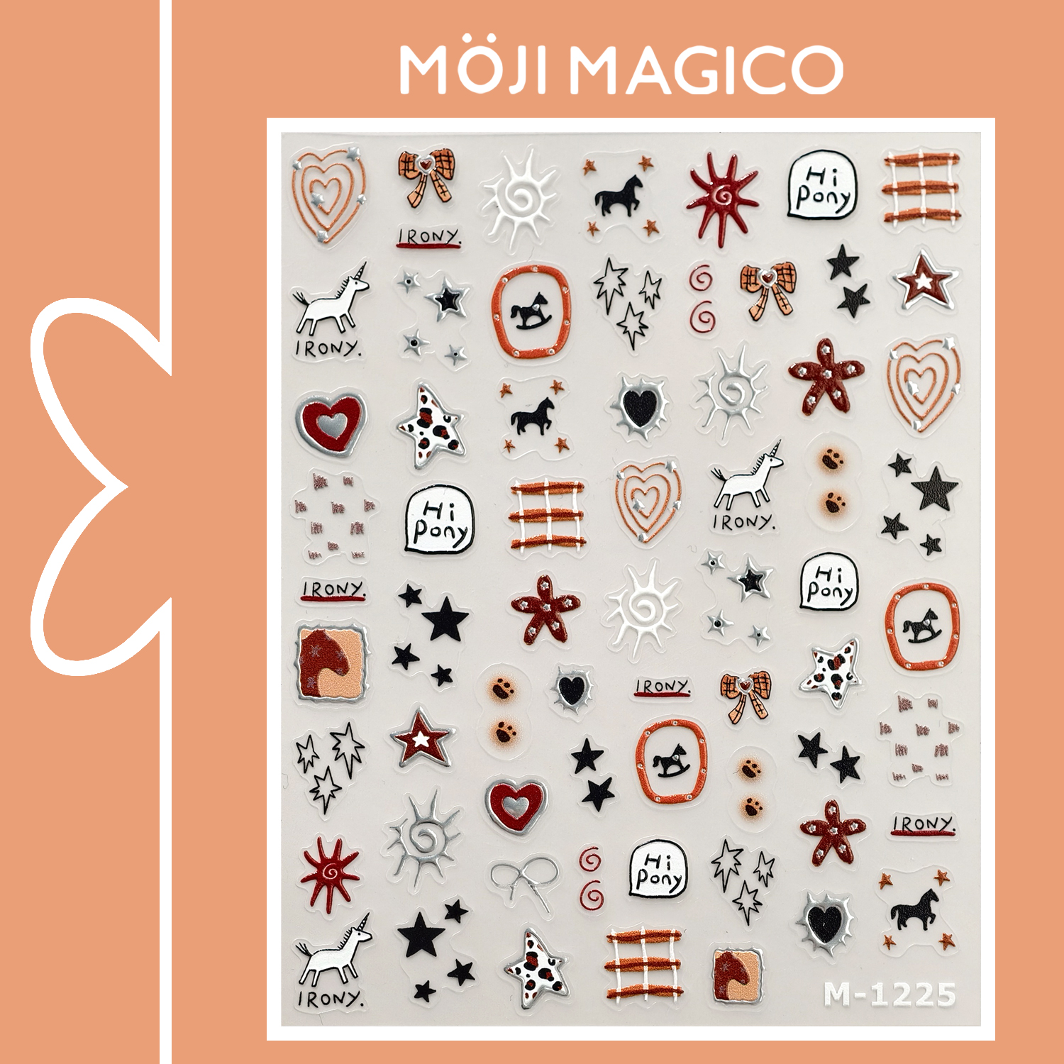 茉季ins风pony小马爱心星星烫银美甲贴纸防水指甲贴装饰饰品M1225