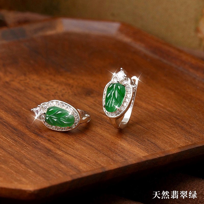 天然危料翡翠金枝玉叶s925纯银耳钉小众设计感精致复古新中式耳饰,饰品/流行首饰/时尚饰品新,银饰耳饰,淘宝优惠券,粉丝福利购,淘宝优惠卷