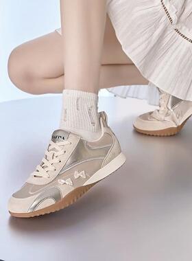 蝴蝶结芭蕾德训鞋女2024秋季新款平底复古轻便运动女单鞋