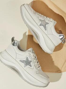 厚底白色老爹鞋女2024秋季新款星星增高运动休闲鞋显脚小女鞋