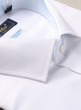 金利来男装 春秋款纯棉防皱免烫纯白色长袖衬衫MSL20231737-00