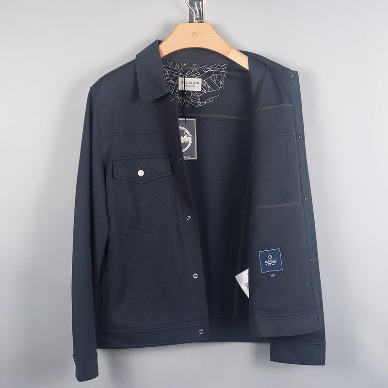 金利来男装夹克 春秋款纯色翻领拉链口袋外穿外套MJS22111420-74