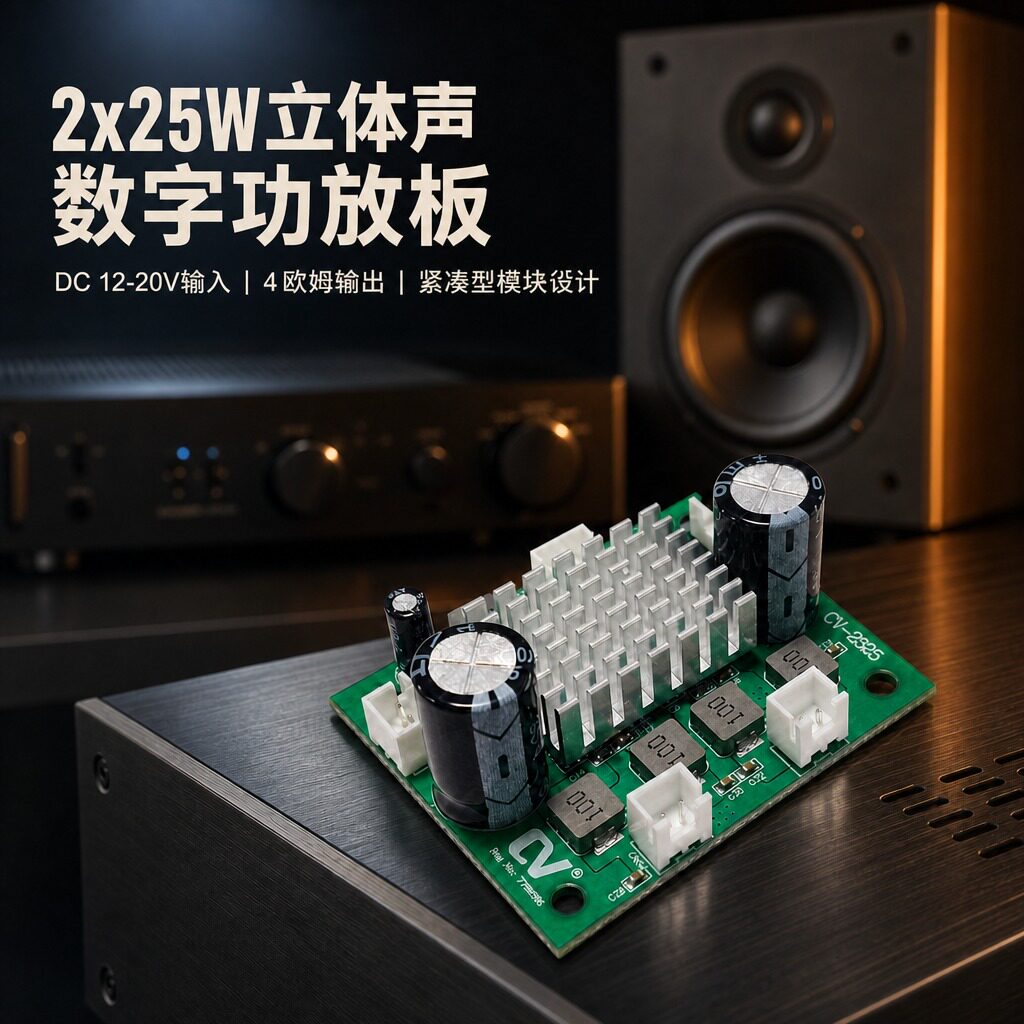 2525 数字功放板 2&times;25W 立体声 2.0声道 12-20V 音频功放模块