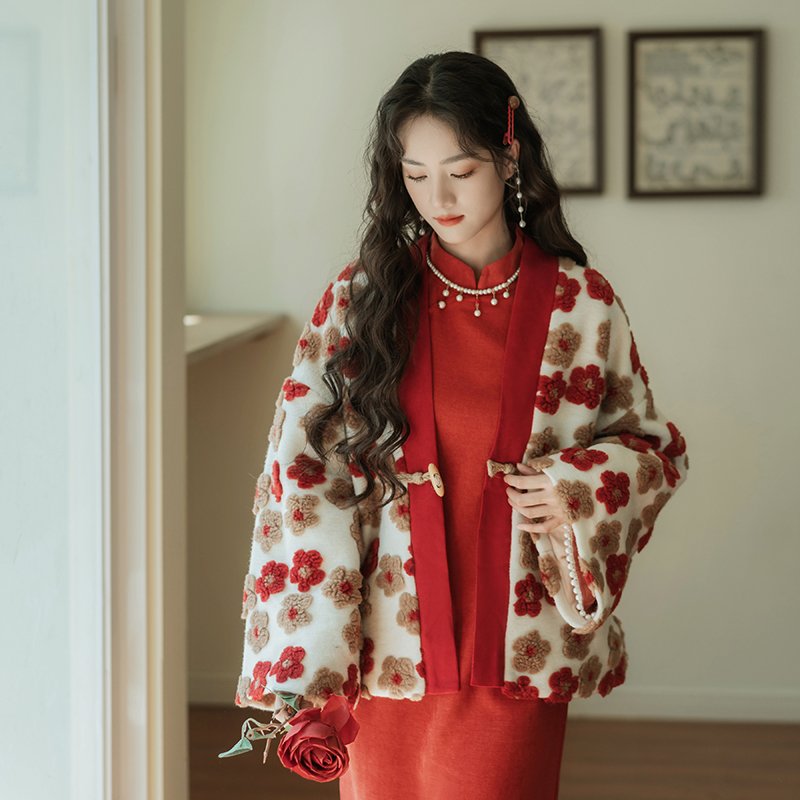 花间遥新中式加厚日常旗袍套装