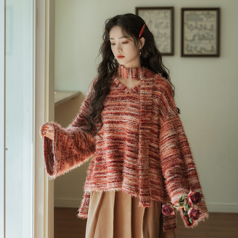 法式复古舒适宽松渐变色毛衣秋冬日氛围感女士慵懒风软糯针织上衣,女装/女士精品,上衣,淘宝优惠券,粉丝福利购,淘宝优惠卷