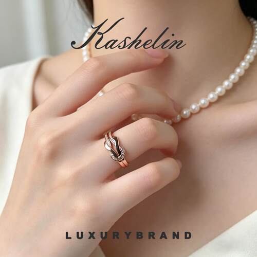 卡奢琳轻奢香槟金马蹄扣女戒