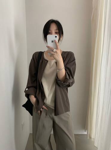 HXL65905秋新韩系休闲显瘦长袖衬衫外套女上衣+吊带背心两件套装