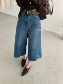 新款 时尚 显瘦直筒水洗牛仔裤 sky3008韩国秋季 女宽松阔腿七分裤 子