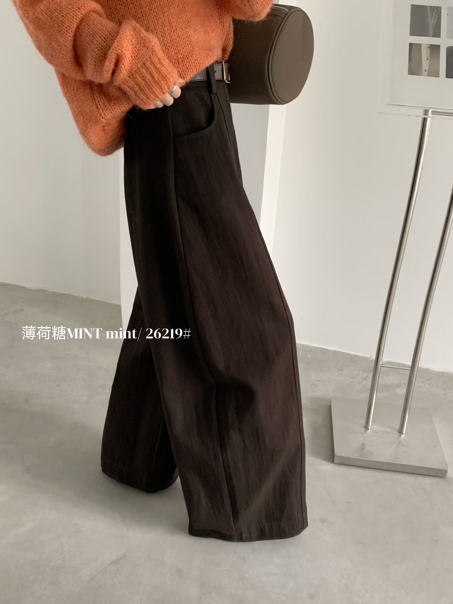 薄荷糖26219秋季新款女韩系休闲高腰显瘦高智阔腿裤子弯刀气球裤