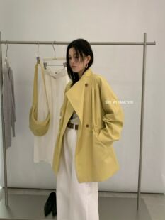 sky39601韩系2026春新款立领风衣女设计感小众中长款大衣宽松外套