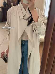 欣尧62018韩系2026春新款女宽松慵懒风中长立领长款风衣外套大衣