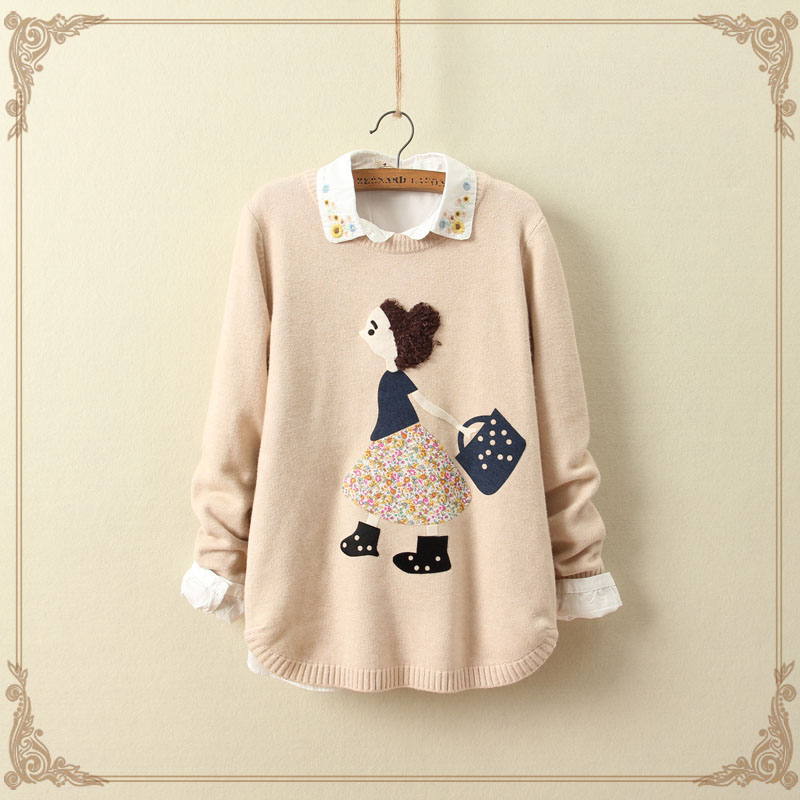 Jiangnan Cotton Square Women 's Department of autumn women' s new cartoon stickers sweater bottoming shirt warm sweater jacket