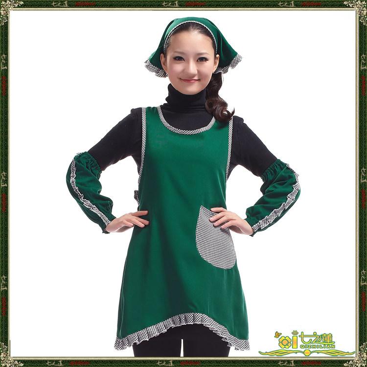 烘焙店服务员围裙套装 922608墨绿色女款围裙+头巾+袖套四件套装