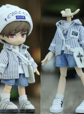 新款ob11娃衣休闲打底衬衫内搭背心12分bjd阿巳带包包帅气小哥哥