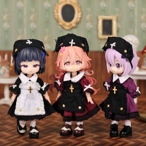 ob11连衣裙娃衣复古女仆套装12分素体可穿bjd盲盒娃娃衣服现货