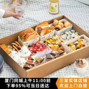 一次性开窗瓦楞纸盒含防油纸小蛋糕西点盒外出郊游春游打包野餐盒