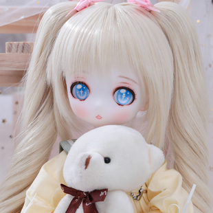 BJD卡通女娃假发 熊妹同款  双马尾淡金发 /深棕 可爱1/3假毛