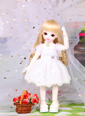 BJD   sd娃衣 白色蕾丝仙女裙 1/6/4分女连衣裙 送袜子