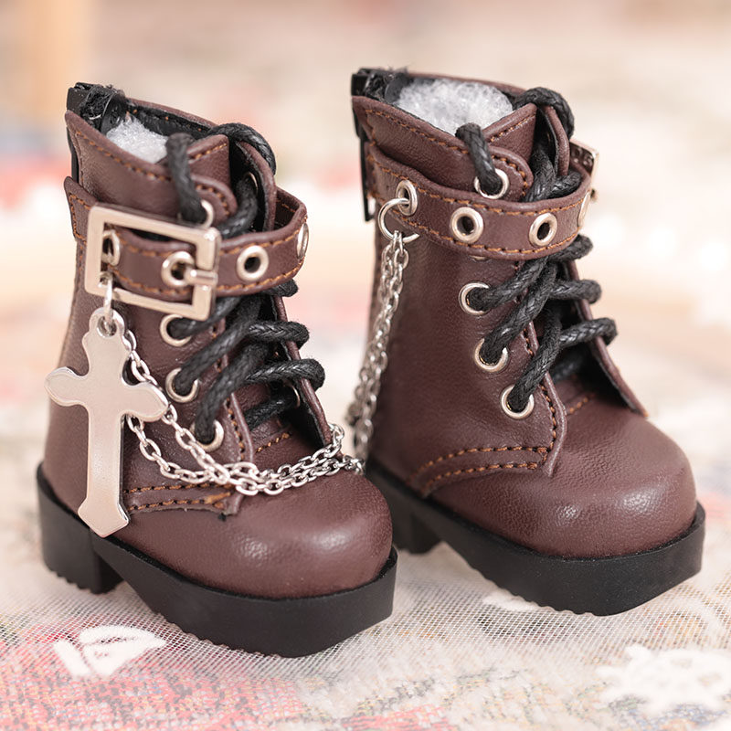 bjd娃娃 鞋子 6分 sd娃娃 高筒皮鞋 系扣 十字架  休闲鞋 娃鞋