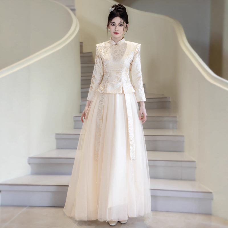 新中式香槟色敬酒服新娘结婚订婚
