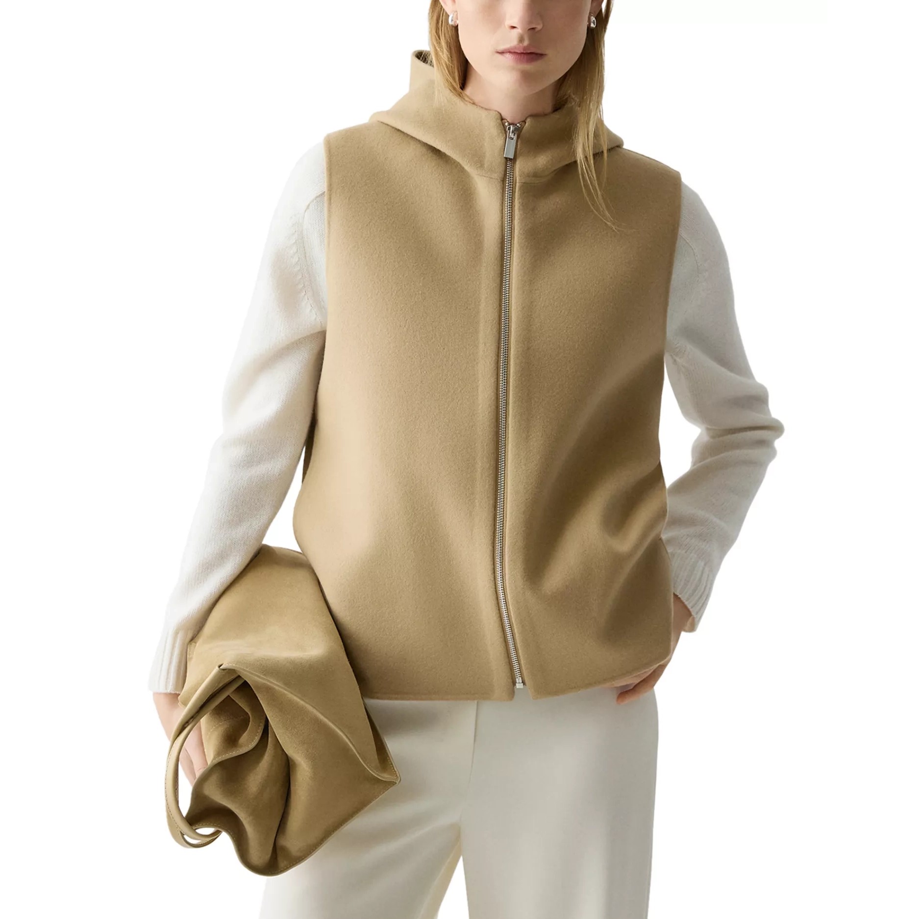 羊毛双面绒连帽马甲无袖呢子外套