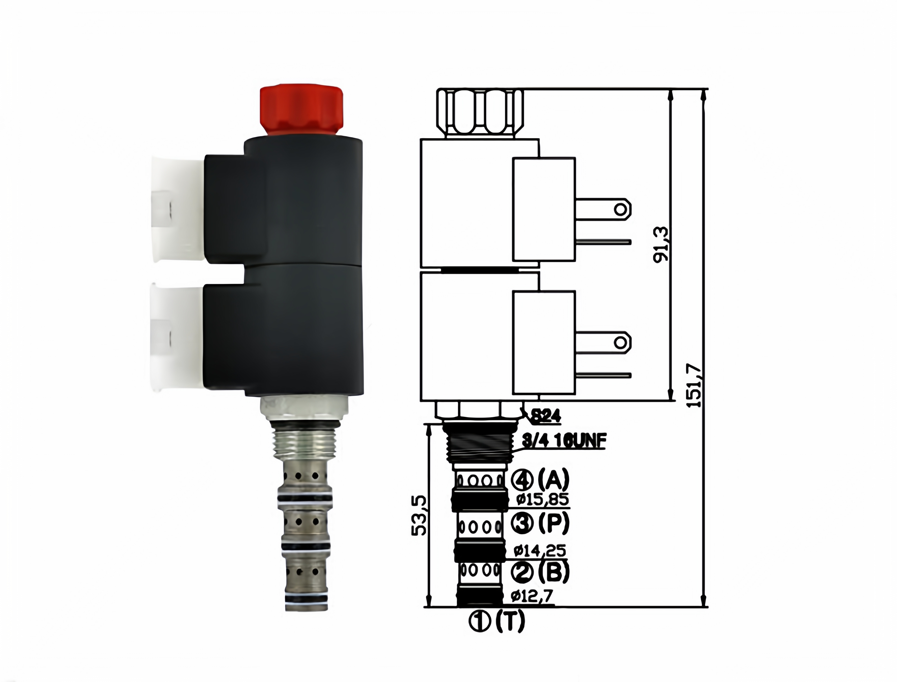液压螺纹插装三位四通电磁阀-滑阀型HSV2-08-34C
