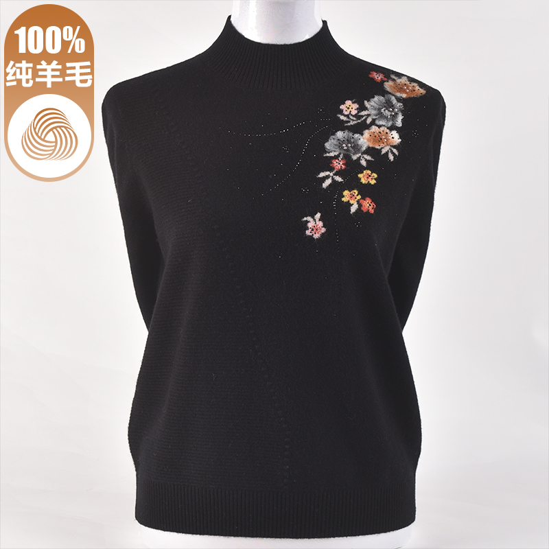 妈妈100纯羊毛衫冬装打底毛衣