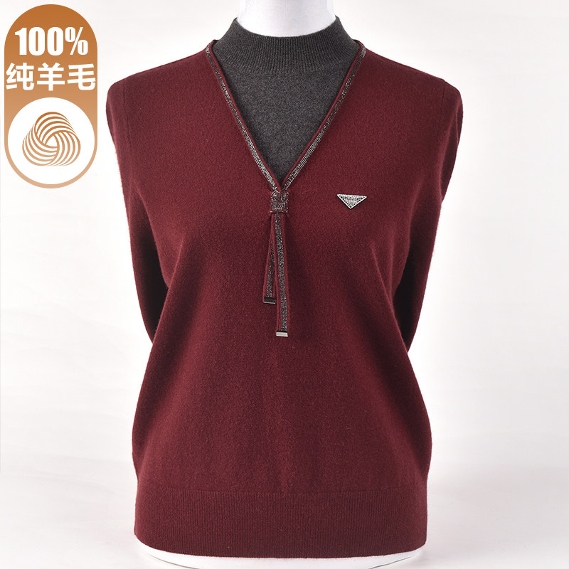 中年妈妈100纯羊毛衫女