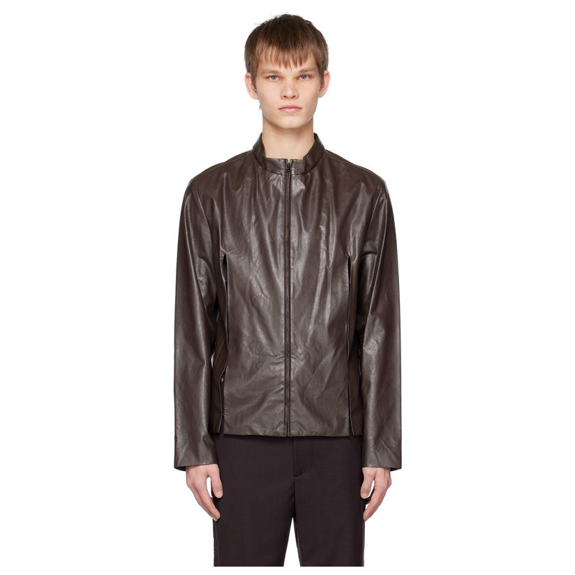 theopen product  发售棕色 slit 合成皮衣女 男